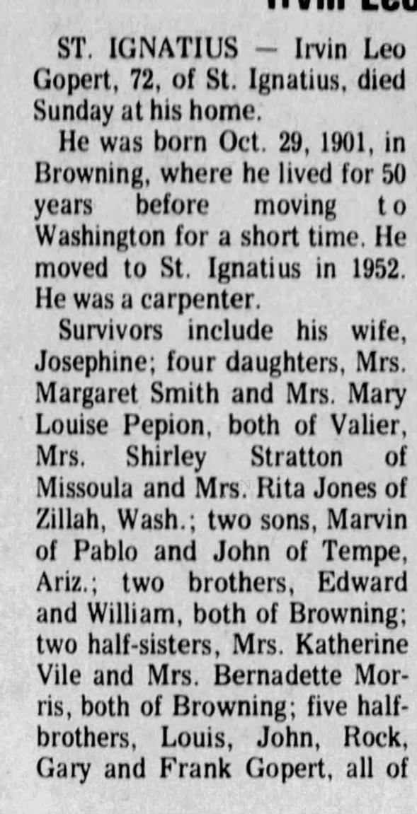 Obituary for Irvin Leo Gopert (Aged 72)
